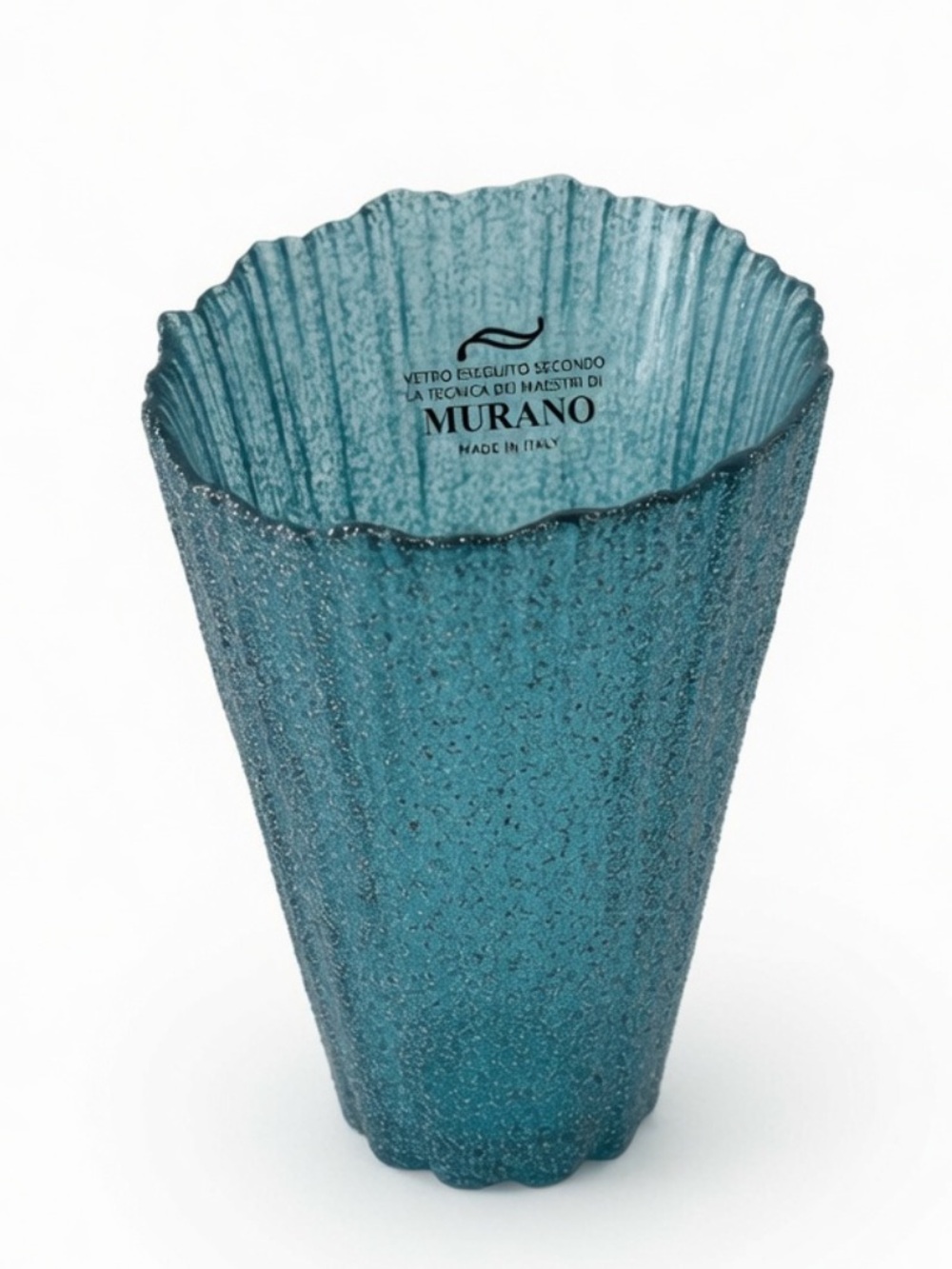 Handmade Murano Blue Glitter Glass Vase Tammaro Home Italy NWT